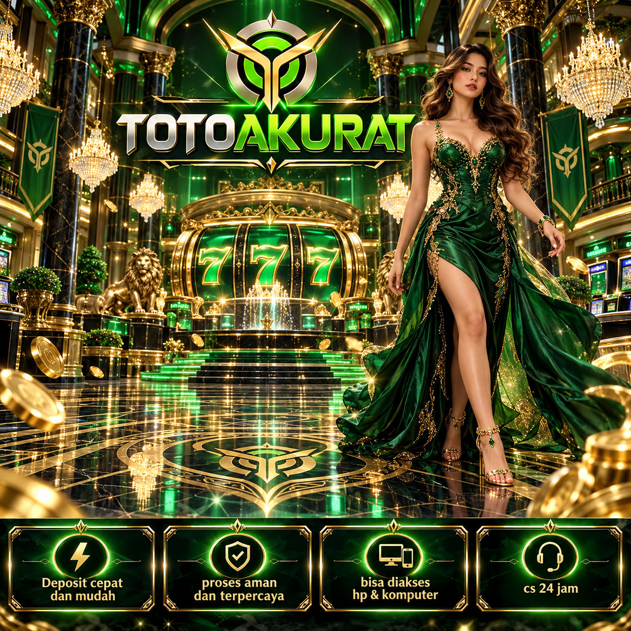 Banner TOTOAKURAT MANTAP bergaya hijau dan emas